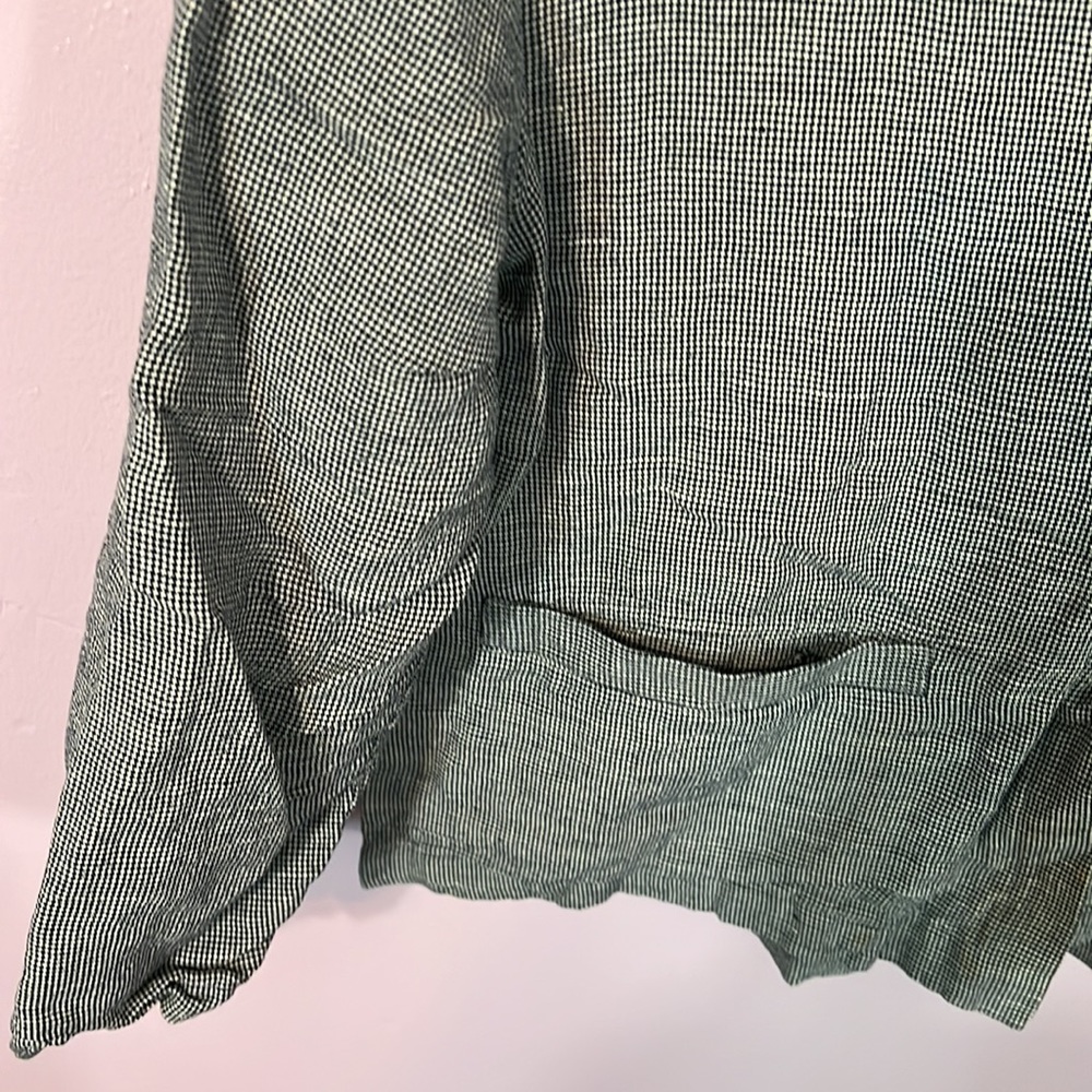 Eileen Fisher Black Patterned Linen Button Up Top - image 5